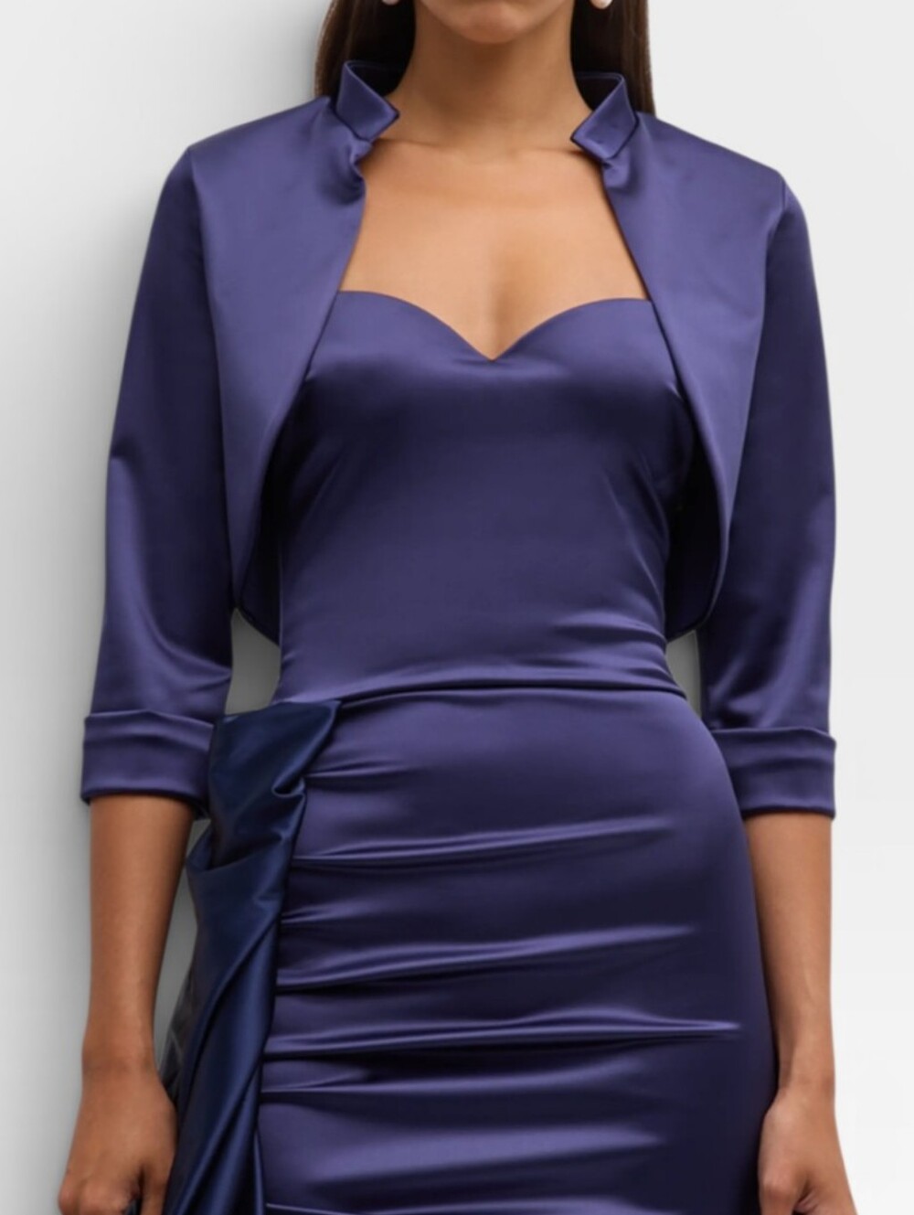 CHIARA BONI La Petite Robe Navy Blue Satin 3/4 Sleeve Bolero Shrug XXL